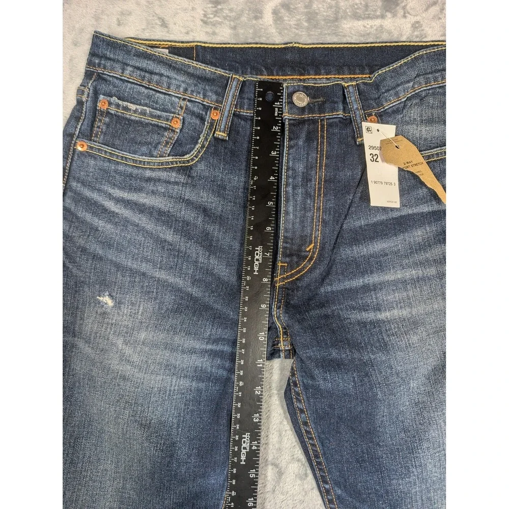 Levis 502 Jeans Mens 32x36 Blue Regular Tapered Leg Stretch Denim Distressed